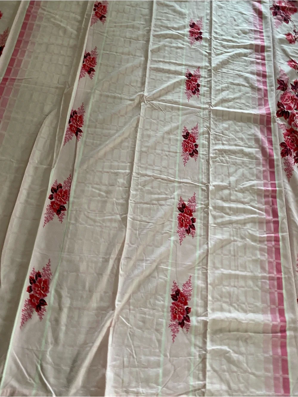 Vintage Cottagecore Pink Rose Flat Sheet 80x90 Full Double Shabby Chic Floral